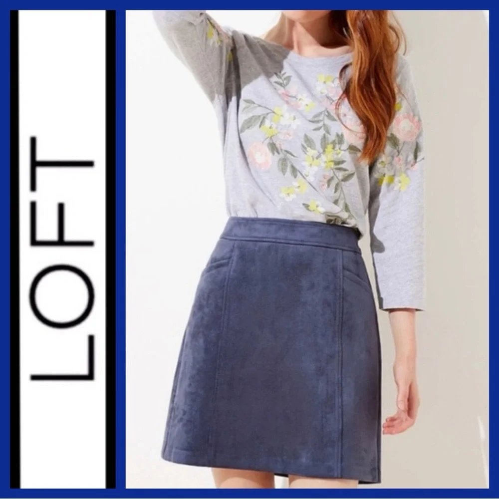 LOFT Blue Faux Suede Mini Skirt Size 6